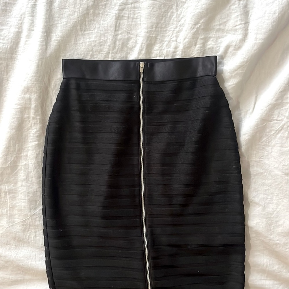 Express Striped Mesh Front Zip Pencil Skirt